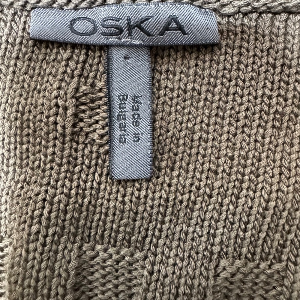 Oska Women Sz 3 10/12 Olive Green Cotton Knit Sleeveless Sweater Boxy Lagenlook - Picture 3 of 8